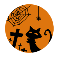 Silhouette of cat, spider and grave