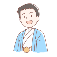 青色の袴を着た男の人