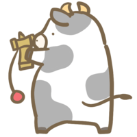 けん玉の練習をする牛