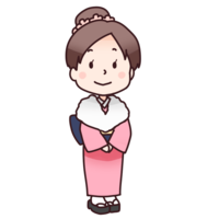 赤色の着物を着た成人女性