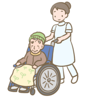 Wheelchair grandfather and helper