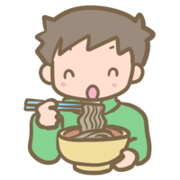 年越し蕎麦を食べる男の子