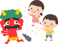 [Setsubun illustration] A child who sows beans toward a demon