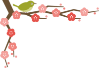 メジロと梅の木のコーナーフレーム飾り枠