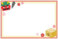 ［節分イラスト］赤鬼-福豆-梅の花のフレーム飾り枠