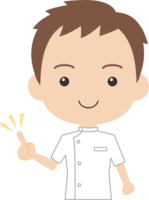 (Doctor / Acupuncture-Manipulative) A man in a white coat posing pointing