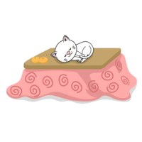 White cat sleeping on a kotatsu
