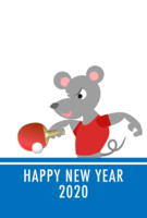 New Year's card of a mouse playing table tennis