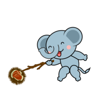 Elephant character picking up chestnuts
