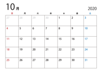 2020年10月のカレンダー(日本語)