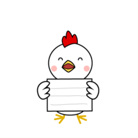 Chicken character with information board