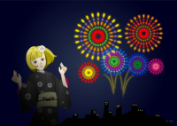 Yukata girl's summer festival launch fireworks