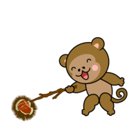Monkey character picking up chestnuts
