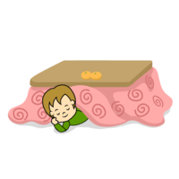 Boy sleeping with a kotatsu