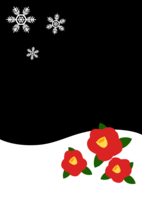 雪と椿の黒白デザイン背景