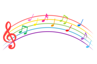 Colorful musical notes with a rainbow
