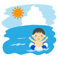 Boy swimming in a floating ring