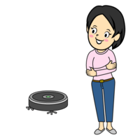 Robot vacuum cleaner and woman