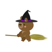 Bear trying to fly with a broom