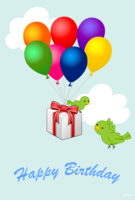 Birthday card of balloons and birds