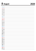 August 2020 schedule calendar