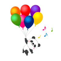 Panda flying with balloons