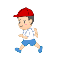 A kindergarten child with a running red hat