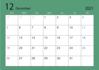 December 2021 calendar (color)