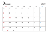 August 2020 calendar