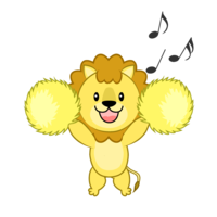 Lion cheering with pompoms