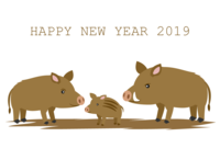 New Year's card of 3 wild boars