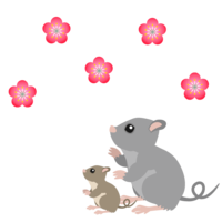 梅の花とネズミ親子
