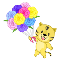 花束をプレゼントするトラ