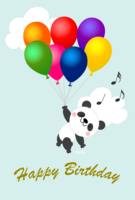 Birthday card of flying panda