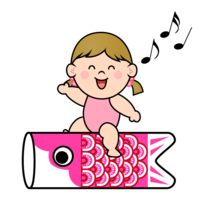 Toddler girl riding a carp streamer
