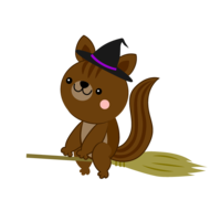 Squirrel flying in the sky with a broom