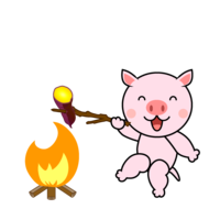 Pig character doing roasted sweet potato