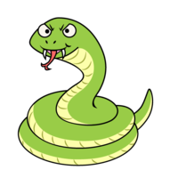 とぐろを巻く黄緑色のヘビ
