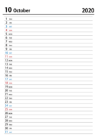 October 2020 schedule calendar
