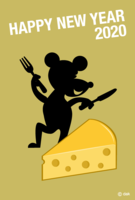 New Year's card of a mouse who loves cheese