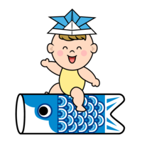 Baby character riding a carp streamer