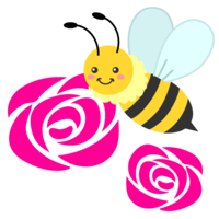 かわいいミツバチとバラの花