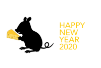 New Year's card of a mouse holding cheese