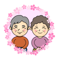 Happy elderly couple of Sakuraka