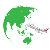 緑の地球と飛行機の海外旅行