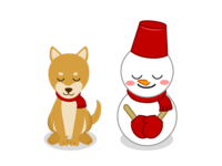 Bowing dog and snowman