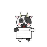 Cow character with information board