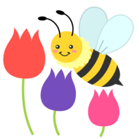 Cute bees and tulip flowers