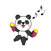 Panda character eating sweet potato