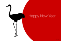 New Year's card with sun and crane silhouette